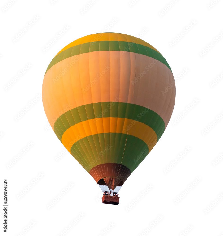 Fototapeta premium Yellow and green hot air balloon isolated on white background with pen tool clipping path