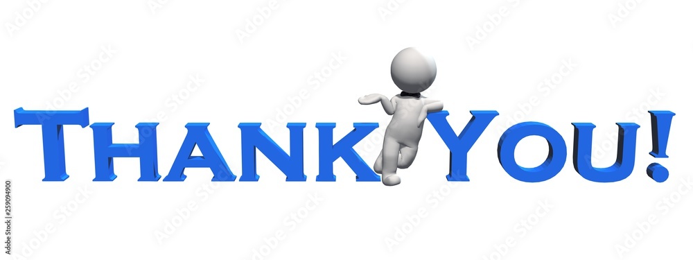 Thank You 3D text in blue and 3D people isolated on white background