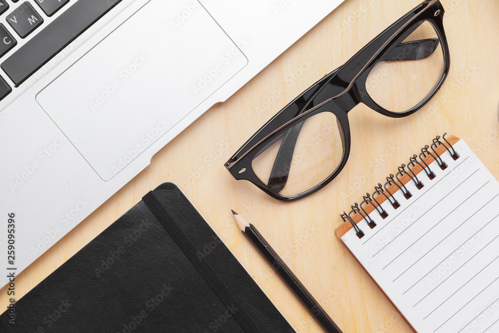 Stylish stationery on color background top view Stylish stationery on color background top view
