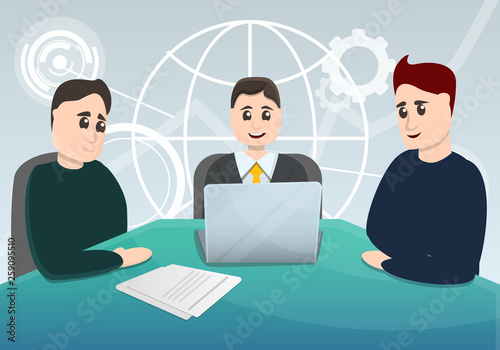 Business planning meeting concept background. Cartoon illustration of business planning meeting vector concept background for web design