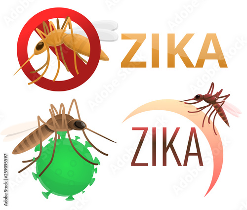Zika virus icons set. Cartoon set of zika virus vector icons for web design