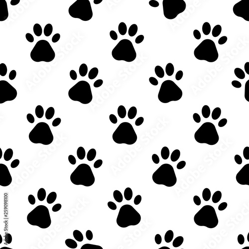 Dog paw print vector seamless pattern or background