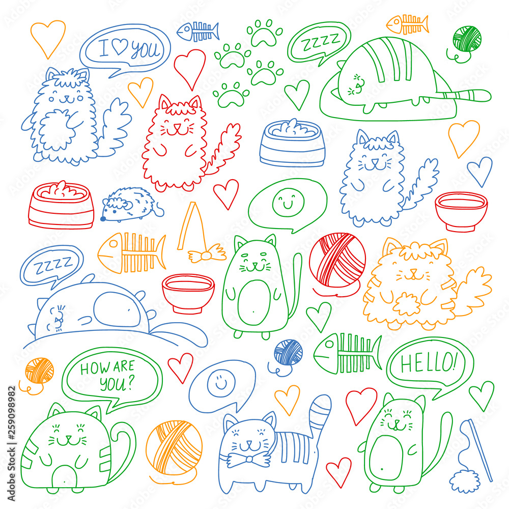 Vector pattern with cute little cats and kittens for children. Vector pattern with cute little cats and kittens for children.