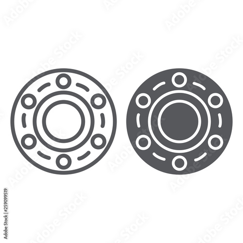 Bearing line and glyph icon, car and vehicle, wheel sign, vector graphics, a linear pattern on a white background.
