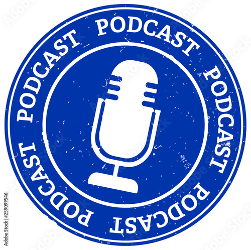 grungy round podcast recording icon with microphone