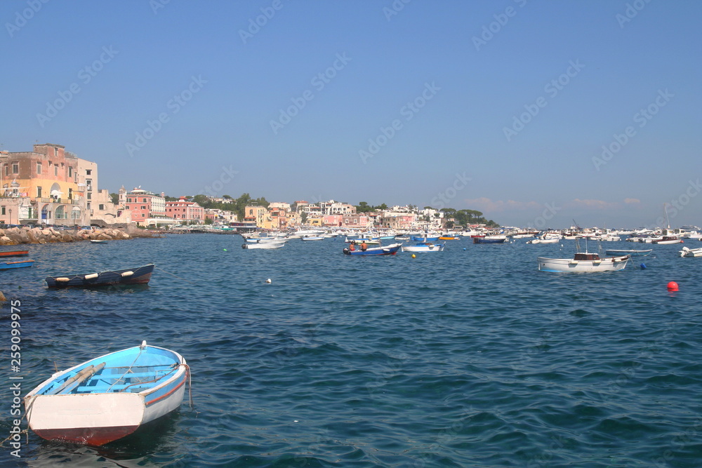 Fototapeta premium Boats at anchor at Ischia Ponte, Italy.