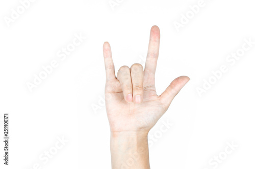 Hand I LOVE You signs on isolated white background