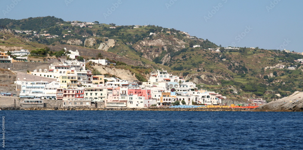 The colrful fishing village of Sant Angelo on the southern shore of Ischia, a small island near the coast of Naples, Italy.
