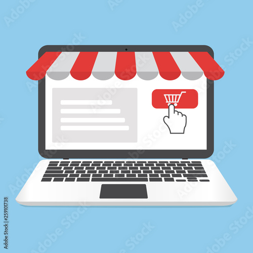Online shopping concept with open laptop