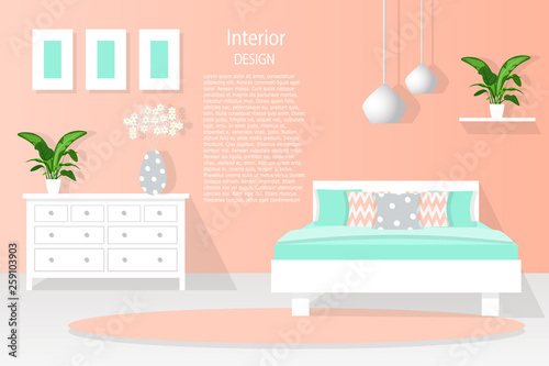 Interior design with Modern bedroom background , vector , illustration
