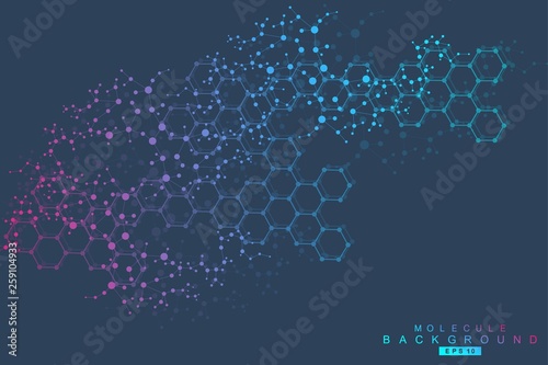 Modern futuristic background of the scientific hexagonal pattern. Virtual abstract background with particle, molecule structure for medical, technology, chemistry, science. Social network vector