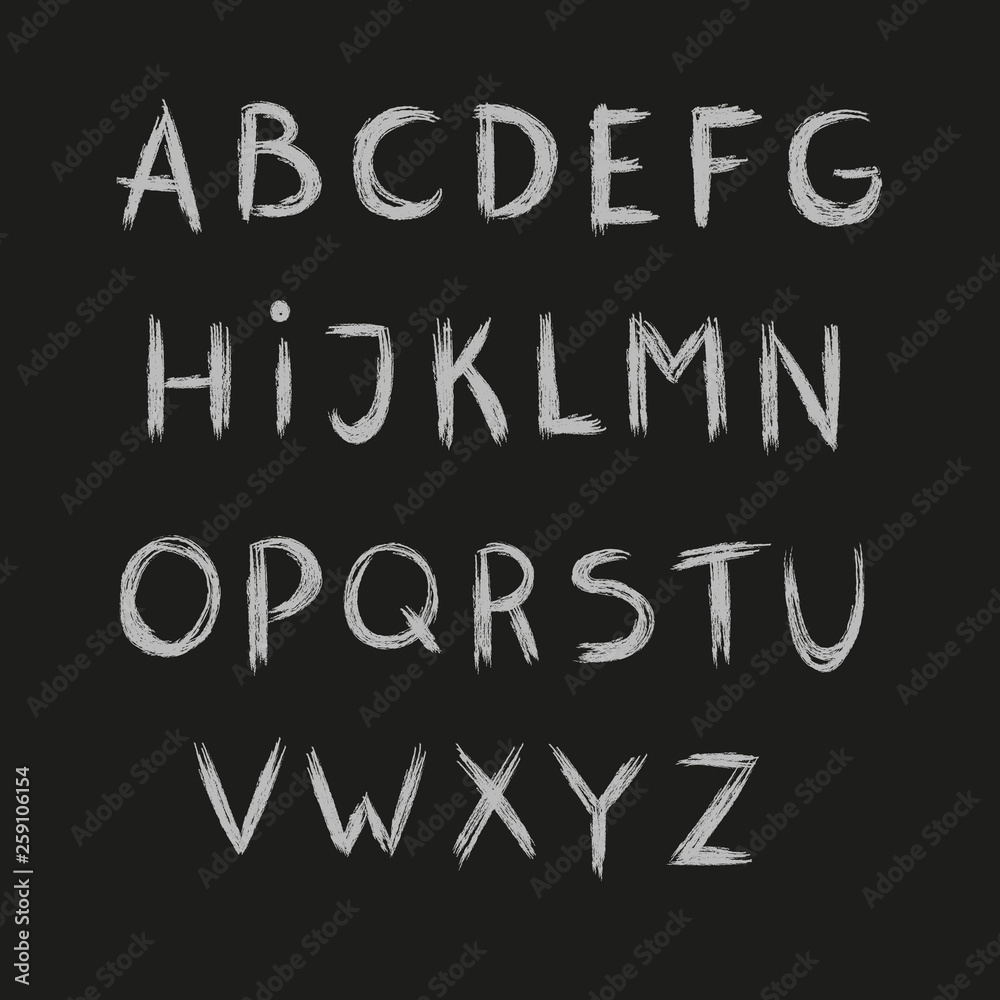 Hand drawn chalk alphabet, white letters on black background, vector. Hand drawn chalk alphabet, white letters on black background, vector.