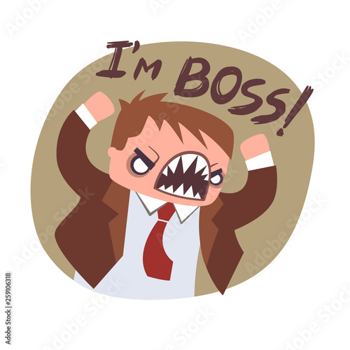 Angry boss flat icon vector. Funny office poster motivator. Retro vintage colors