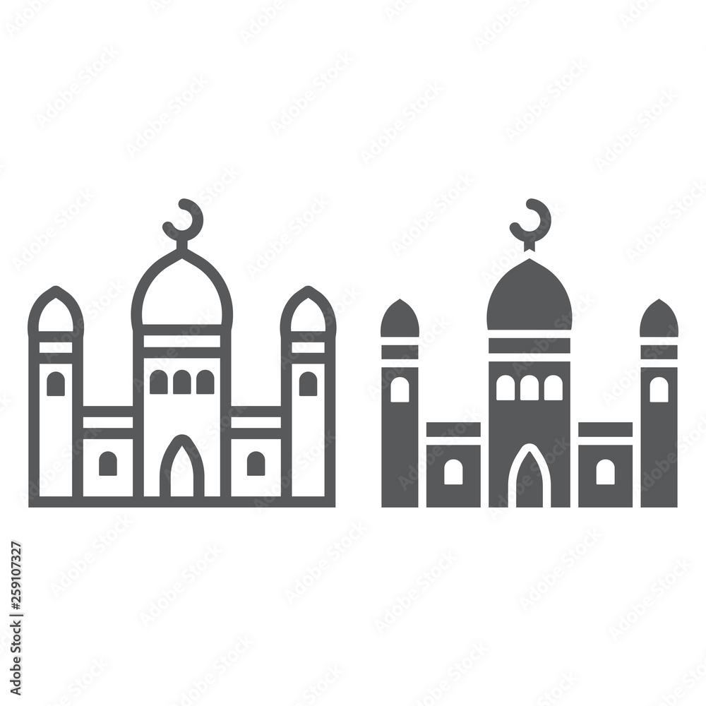 Mosque line and glyph icon, islamic and religion, building sign, vector graphics, a linear pattern on a white background.
