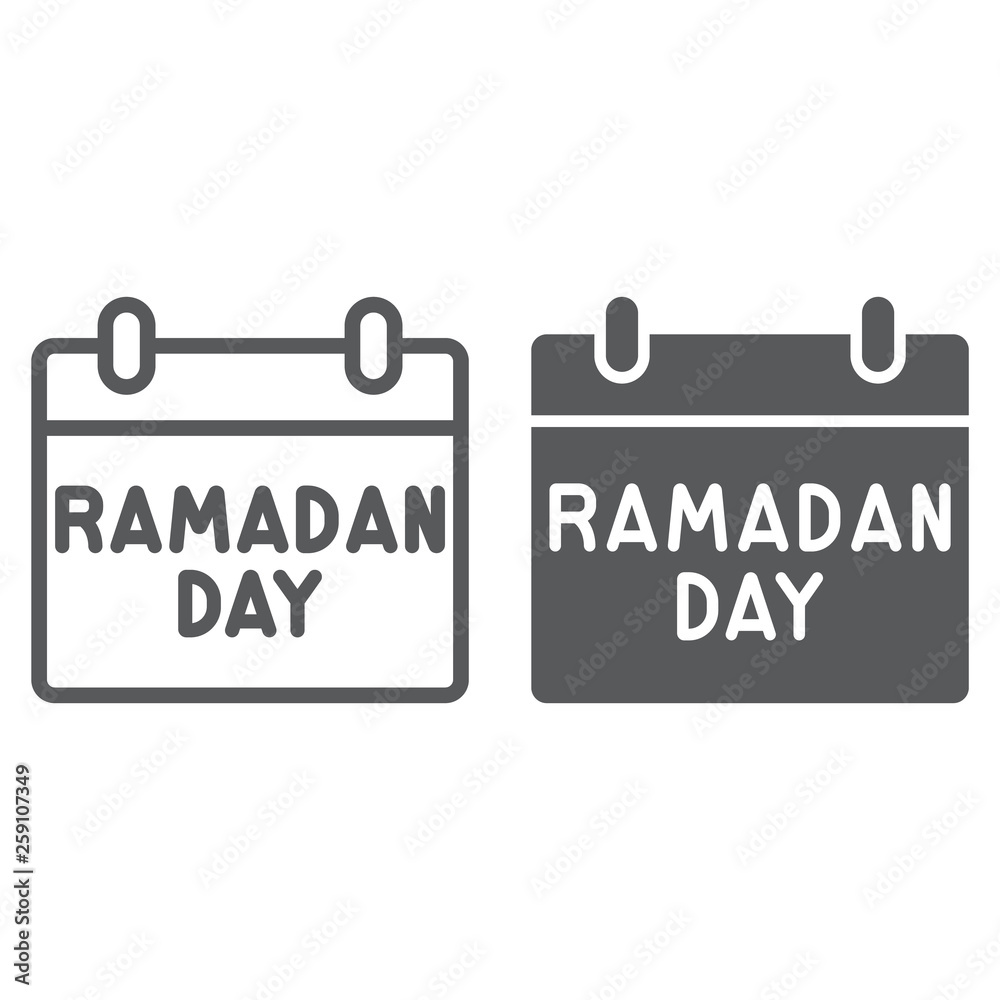 Ramadan calendar line and glyph icon, date and islam, ramadam day sign, vector graphics, a linear pattern on a white background. Ramadan calendar line and glyph icon, date and islam, ramadam day sign, vector graphics, a linear pattern on a white background.