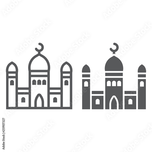 Mosque line and glyph icon, islamic and religion, building sign, vector graphics, a linear pattern on a white background. © amin268
