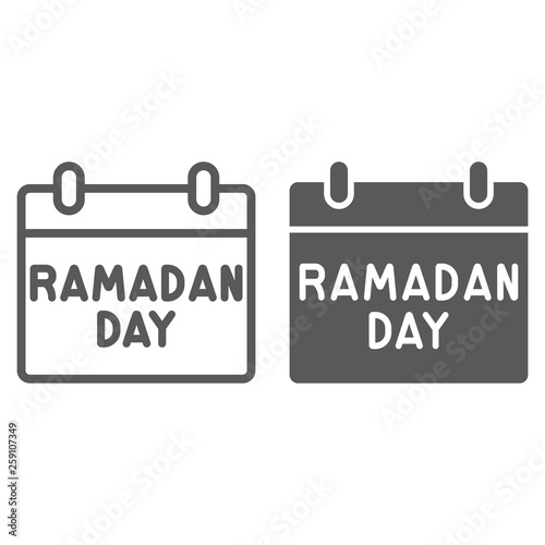 Ramadan calendar line and glyph icon, date and islam, ramadam day sign, vector graphics, a linear pattern on a white background.