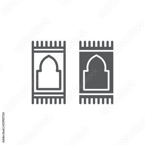 Prayer carpet line and glyph icon, arabic and rug, prayer pad sign, vector graphics, a linear pattern on a white background.