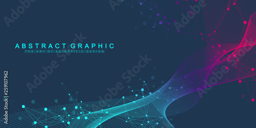 Big Genomic Data Visualization. DNA helix, DNA strand, DNA Test. Molecule or atom, neurons. Abstract structure for Science or medical background, banner