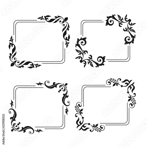 Decorative empty frame set vintage style. Template for wedding, greeting, invitation, romantic card. Creative vintage frame for advertising, scrapbook, announcement