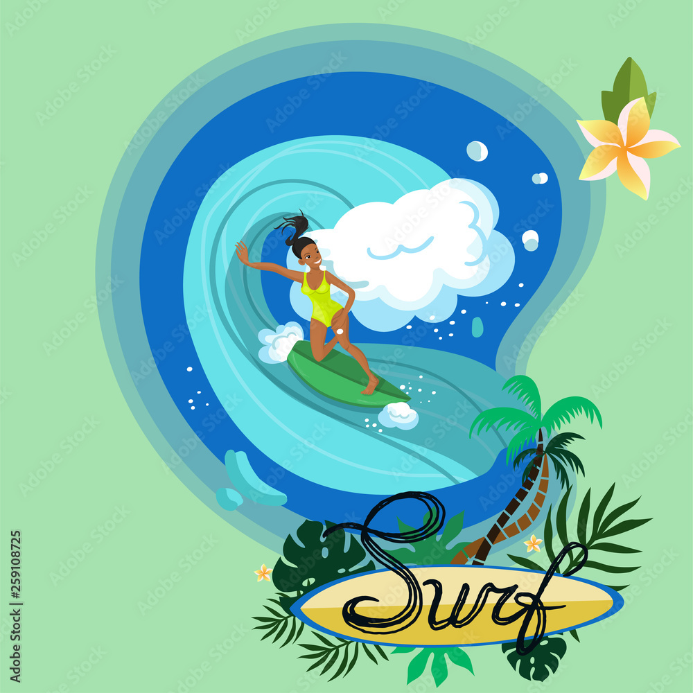 Surfer girl riding the sea waves vector image
