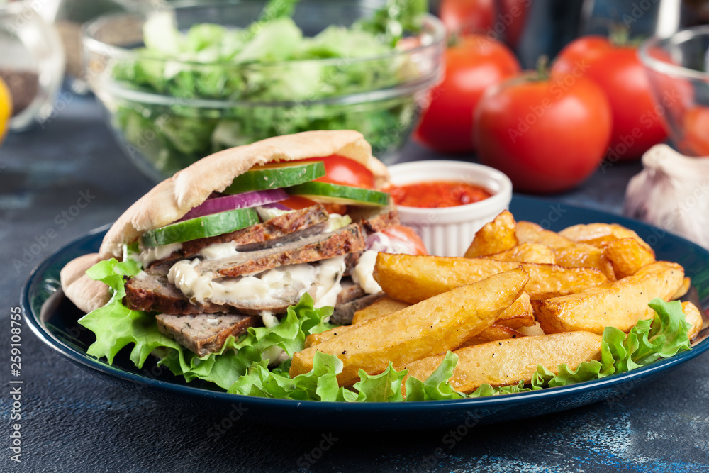 Doner kebab - fried minced meat in pita bread Doner kebab - fried minced meat in pita bread