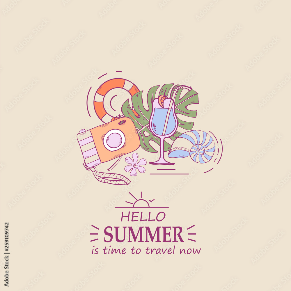 Vector concept banner with text Hello summer