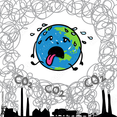 Erde leidet unter Klimawandel - CO2 Ausstoss von Industrie und Verkehr und Heizung