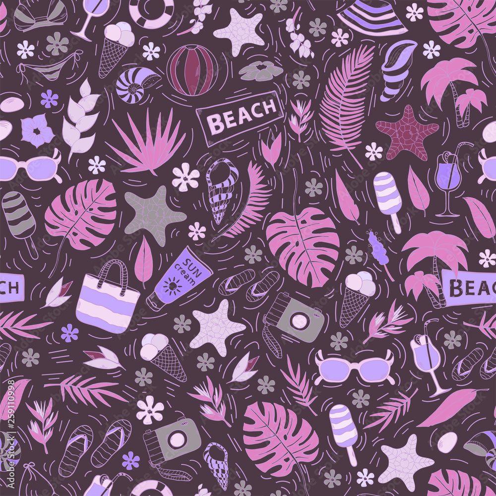 Naklejka premium Vector seamless pattern with Summer vacation elements.