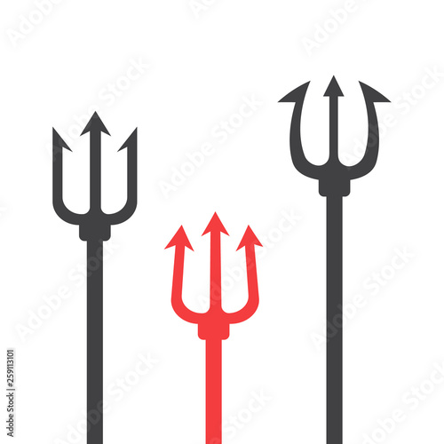 Pitchfork devil set. Trident devil icon.