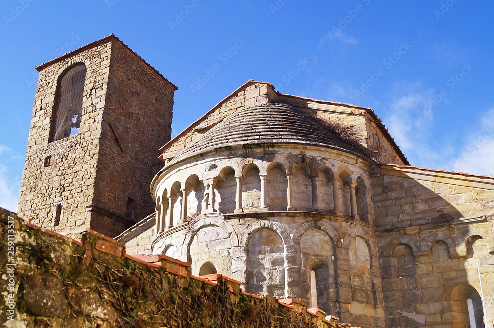 Apse and bell tower of the church of Gropina, Tuscany, Italy
