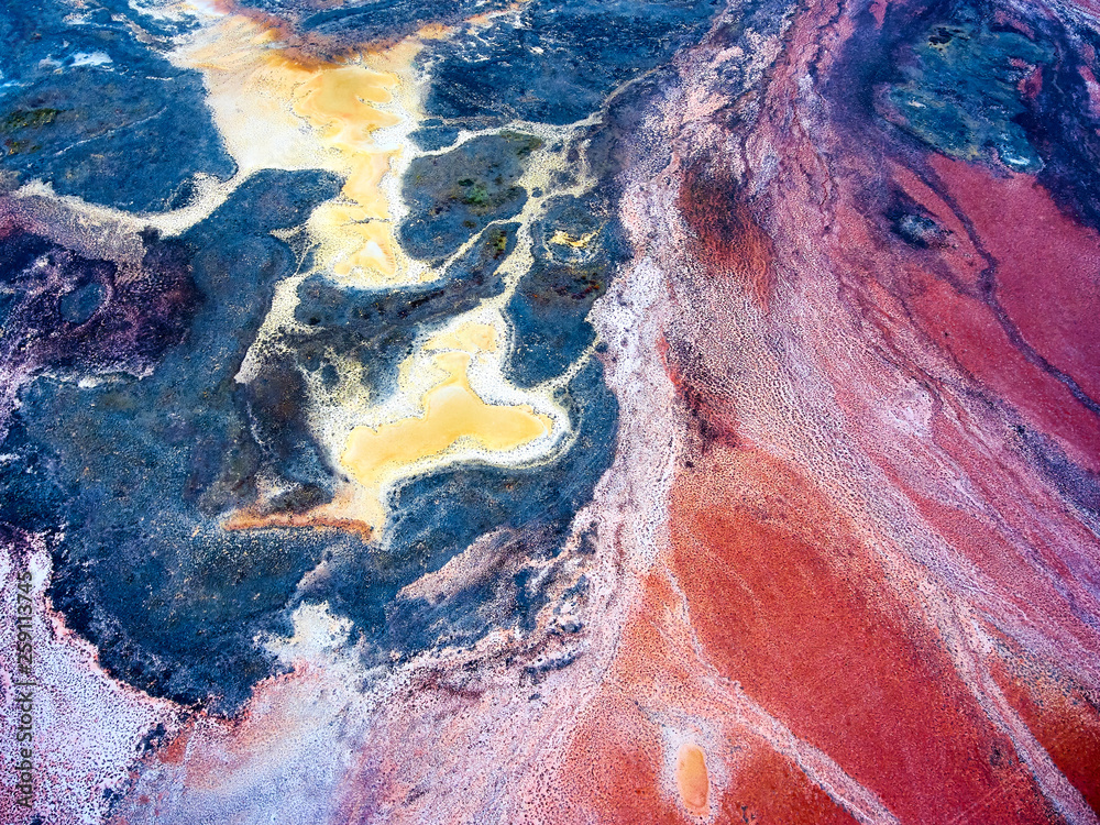 Obraz Bird-eye view on color mountains of Akzhar. Colored chalk formations in Akzhar mountains are located in Central Kazakhstan.
