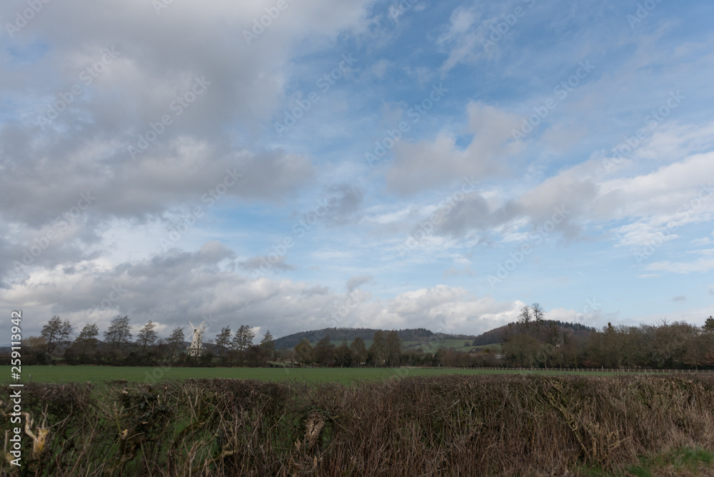 Dramatic winter skys in Britain late in the day or early morning countryside