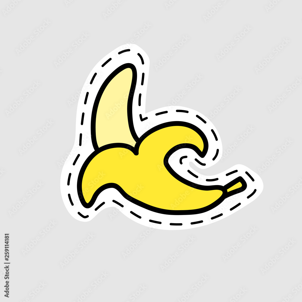 Isolated image for badge, sticker or patch. Vector illustration. Useful tasty and most importantly coolly painted banana Isolated image for badge, sticker or patch. Vector illustration. Useful tasty and most importantly coolly painted banana