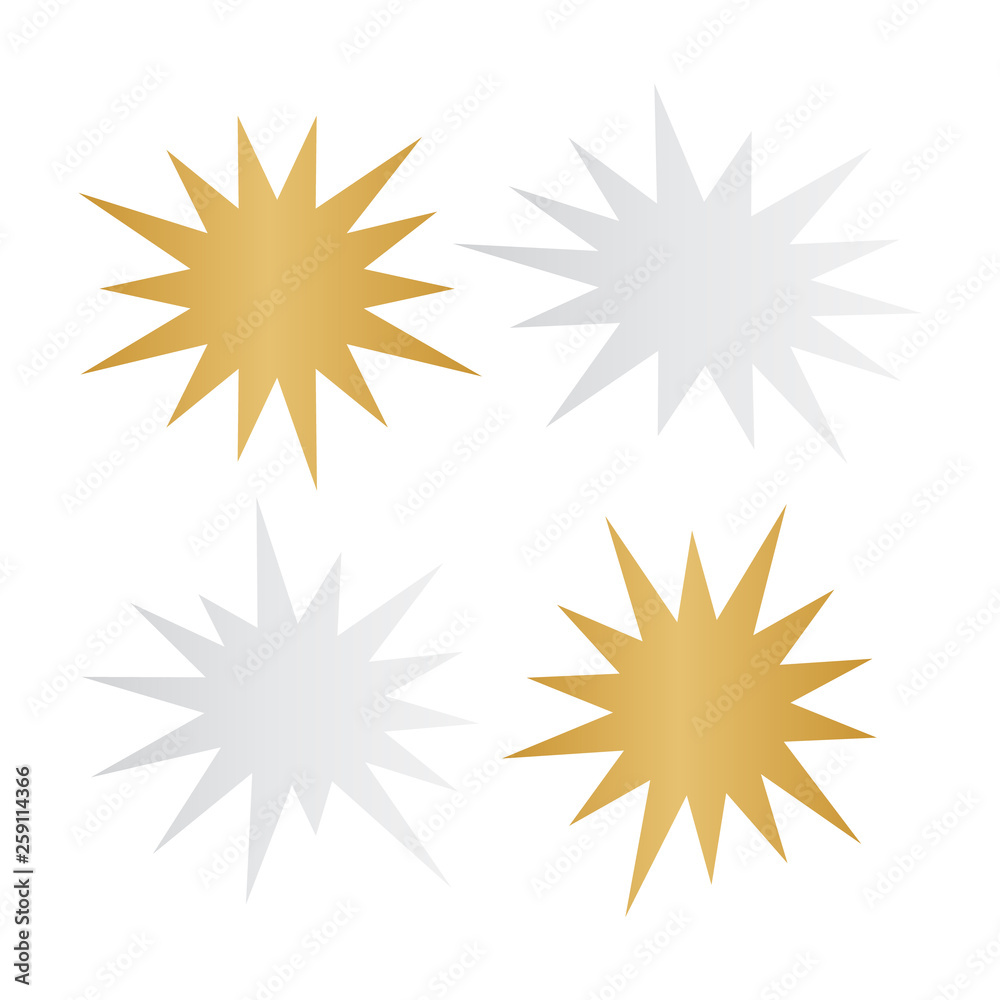 Colorful paper starburst speech bubbles. Starburst isolated icons set Colorful paper starburst speech bubbles. Starburst isolated icons set