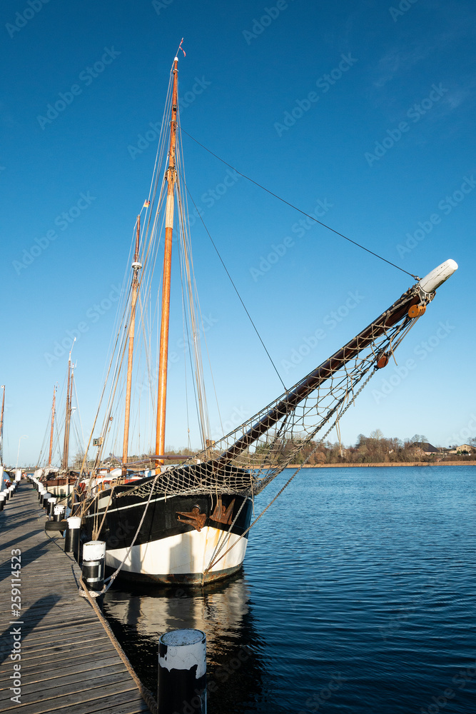 wooden sailing boat two-master at flensburg harbour