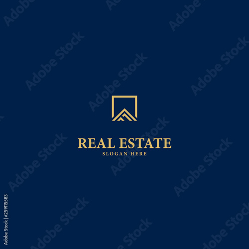 logo for real estate business on blue background