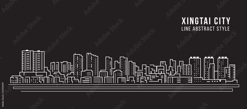 Cityscape Building Line art Vector Illustration design -  Xingtai city