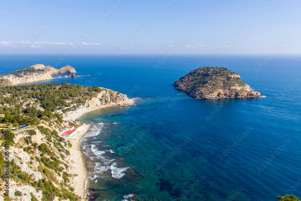 Aerial view of Portitxol Island and Barraca beach in Javea, Spain Aerial view of Portitxol Island and Barraca beach in Javea, Spain