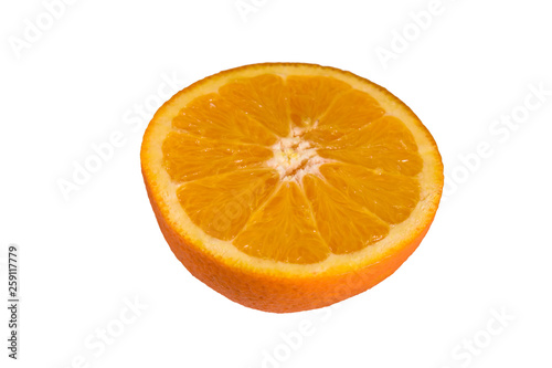 Halved orange fruit isolated on a white background