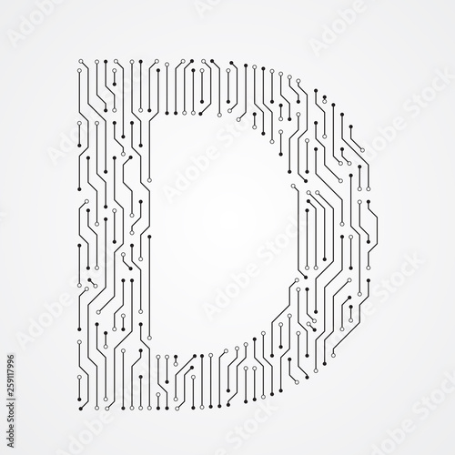 Alphabet D shape digital line design