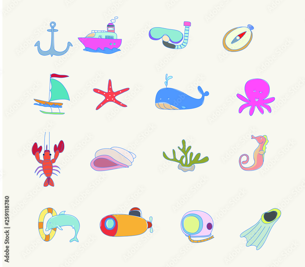 handdraw sea clipart pack