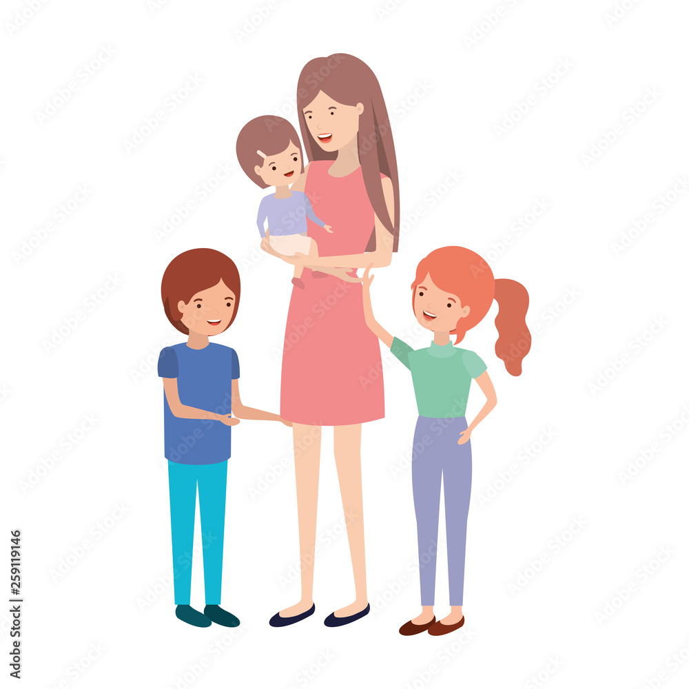 woman with children avatar character