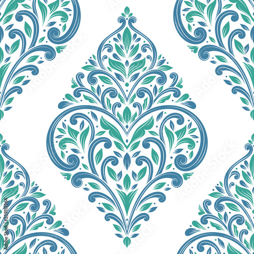Green and blue floral seamless pattern. Vintage, paisley elements. Ornament. Traditional, Ethnic, Turkish, Indian motifs. Great for fabric and textile, wallpaper, packaging or any desired idea.