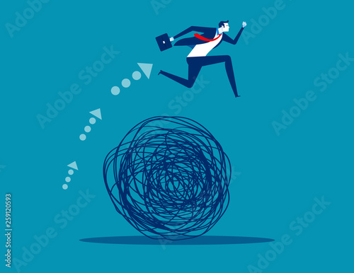 Businessman avoiding trouble. Concept business vector illustration, Mess, Doodle, Problem,