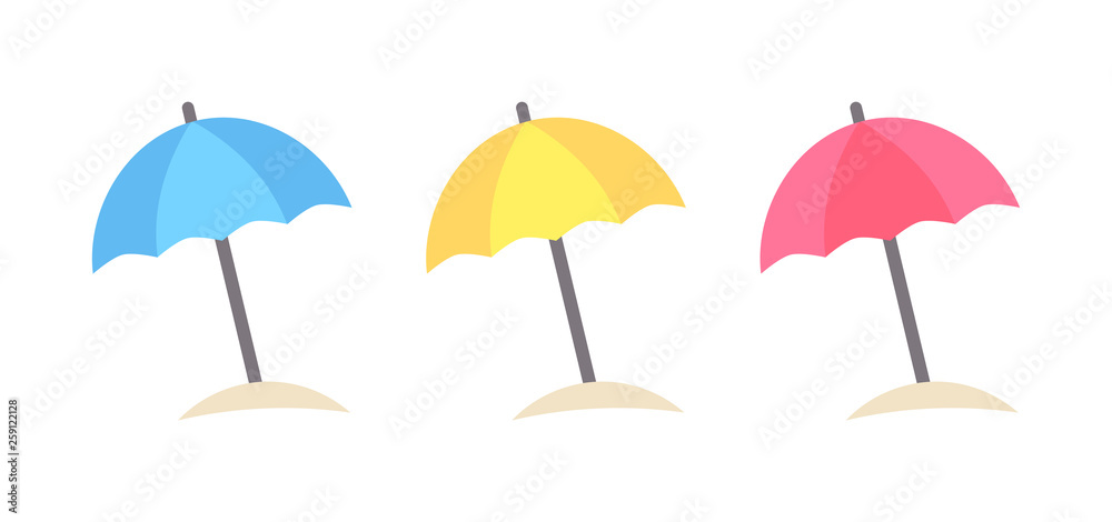 Fototapeta premium Colorful sun umbrellas icons.