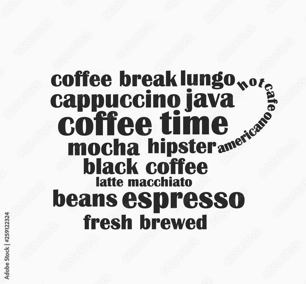 Coffee cup made of coffee words text. Coffee cup made of coffee words text.