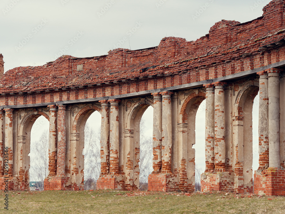 Brest, BELARUS - MARCH 18, 2019: Sapeg Palace in Ruzhany. ruins of an old castle