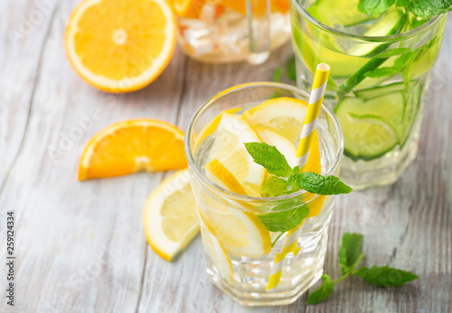 Infused water with fresh citrus fruits and ice