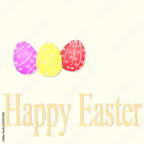Illustration of happy easter with easter eggs on beige background